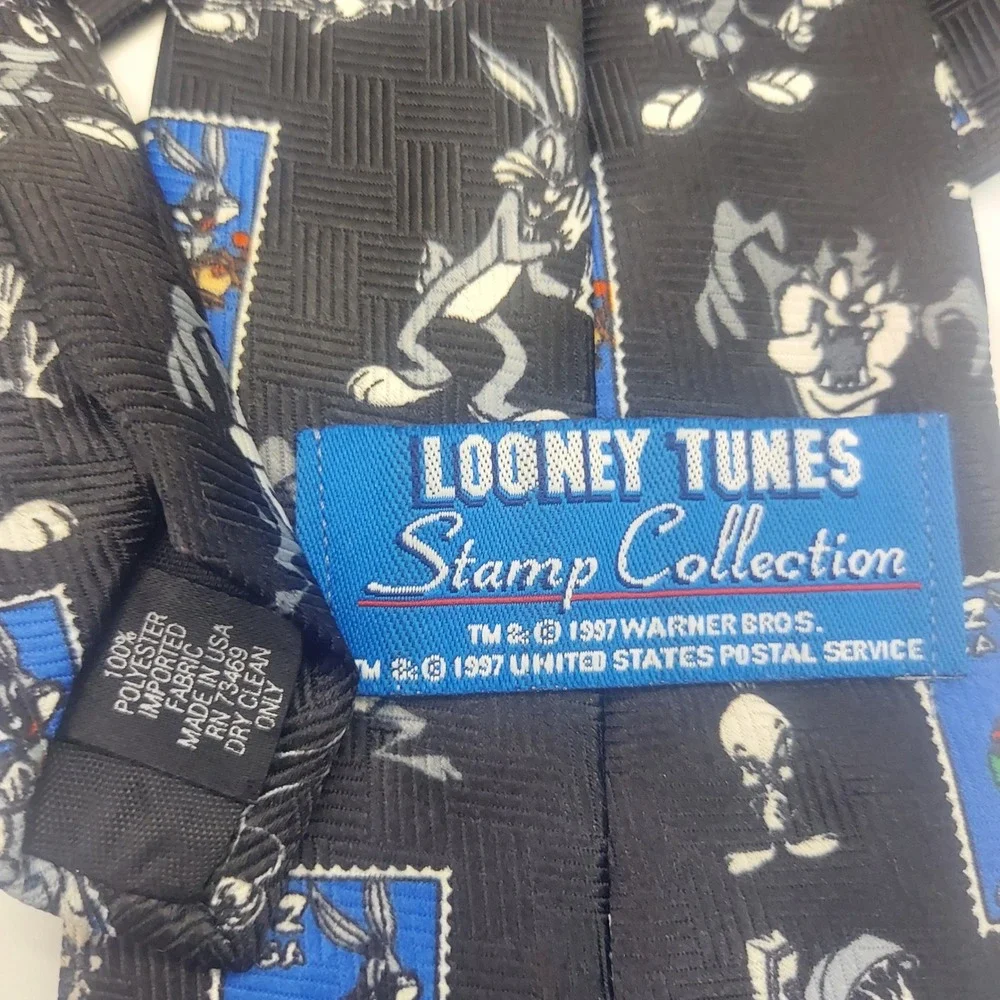 Looney Tunes Stamp‎ Collection Bugs Bunny Mens Black Polyester Necktie 1997 USA